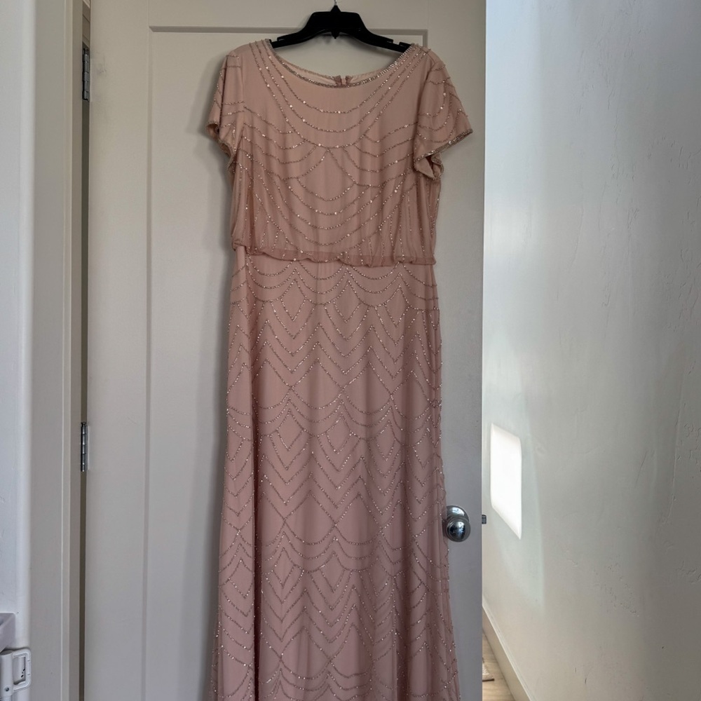 Adrianna Papell Blush Beaded Maxi Dress - Size 14